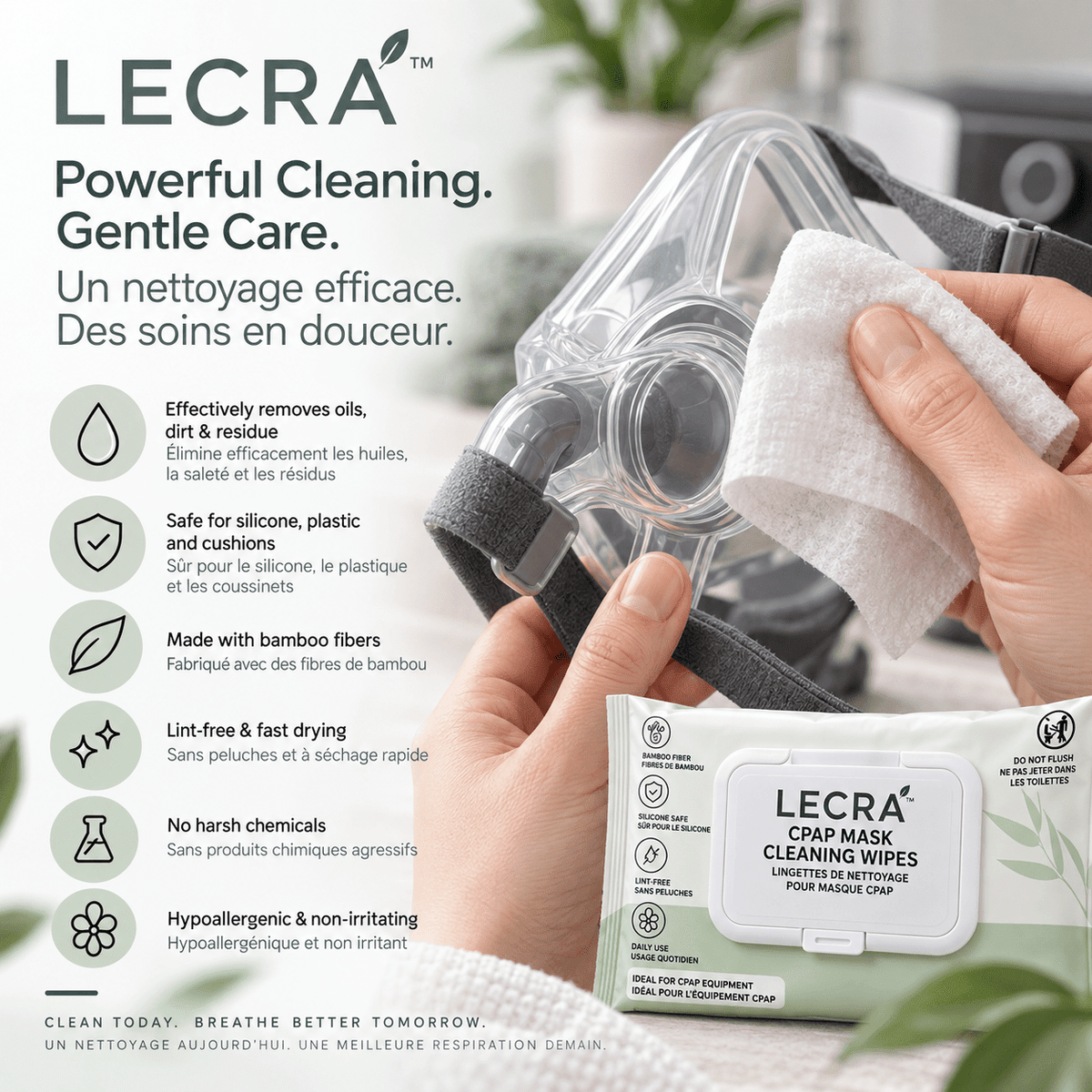 Alcohol-Free CPAP Wipes for Gentle Daily Mask Care - LECRA