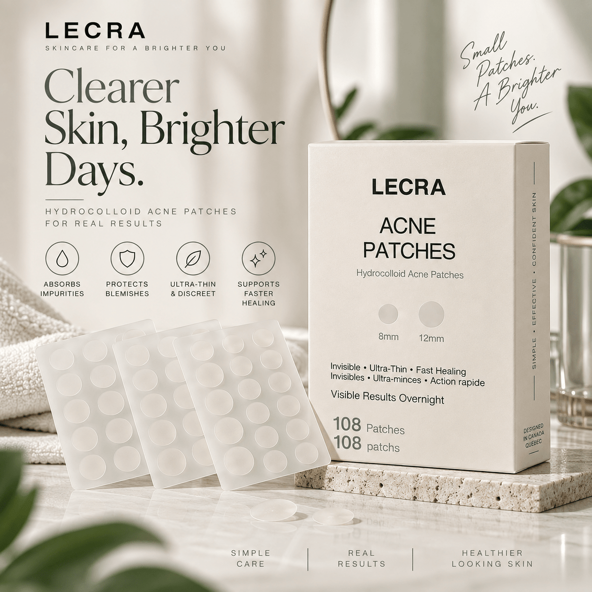Acne Pimple Patches, Hydrocolloid, 108 Count, Blemish Care - LECRA