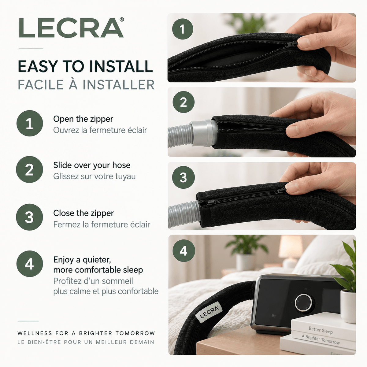 CPAP Hose Cover, 200 cm, Soft Fleece Tube Protector with Zipper - LECRA