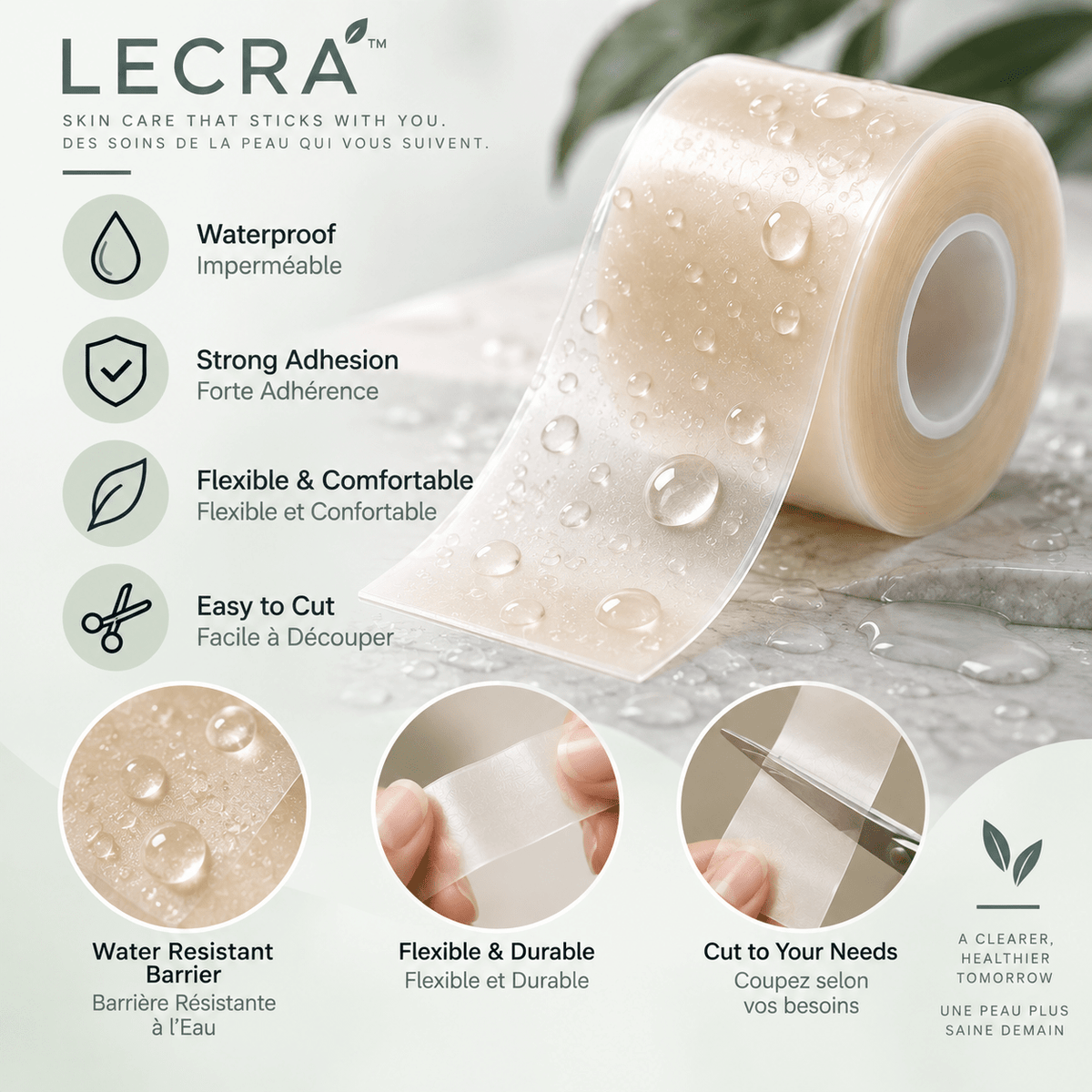 Hydrocolloid Acne Patch Roll, 5 cm x 5 m, Cut-to-Size Blemish Patches for Face and Body - LECRA