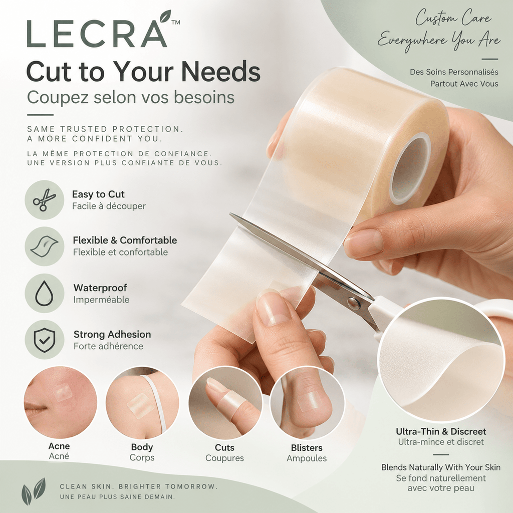 Hydrocolloid Acne Patch Roll, 5 cm x 5 m, Cut-to-Size Blemish Patches for Face and Body - LECRA