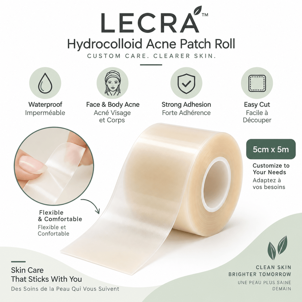 Hydrocolloid Acne Patch Roll, 5 cm x 5 m, Cut-to-Size Blemish Patches for Face and Body - LECRA
