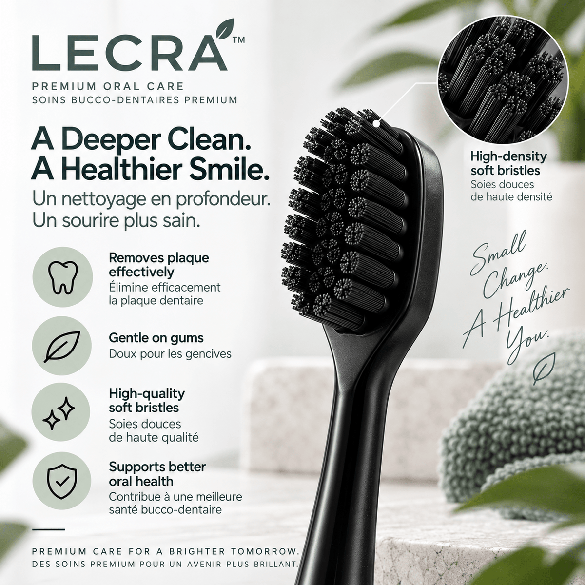 Manual Toothbrush Replacement Heads, 2-Pack, Black, Replaceable Brush Heads for Daily Oral Care - LECRA