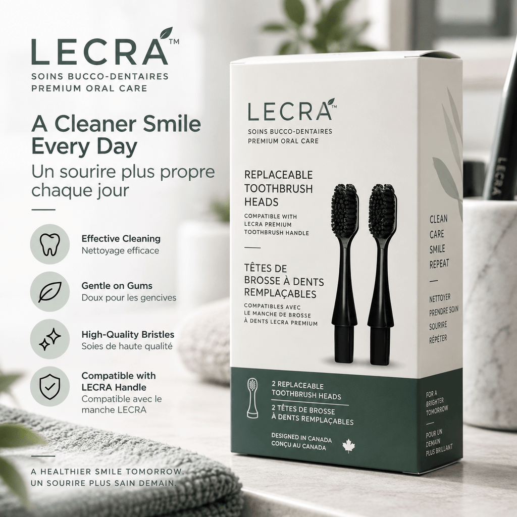 Manual Toothbrush Replacement Heads, 2-Pack, Black, Replaceable Brush Heads for Daily Oral Care - LECRA
