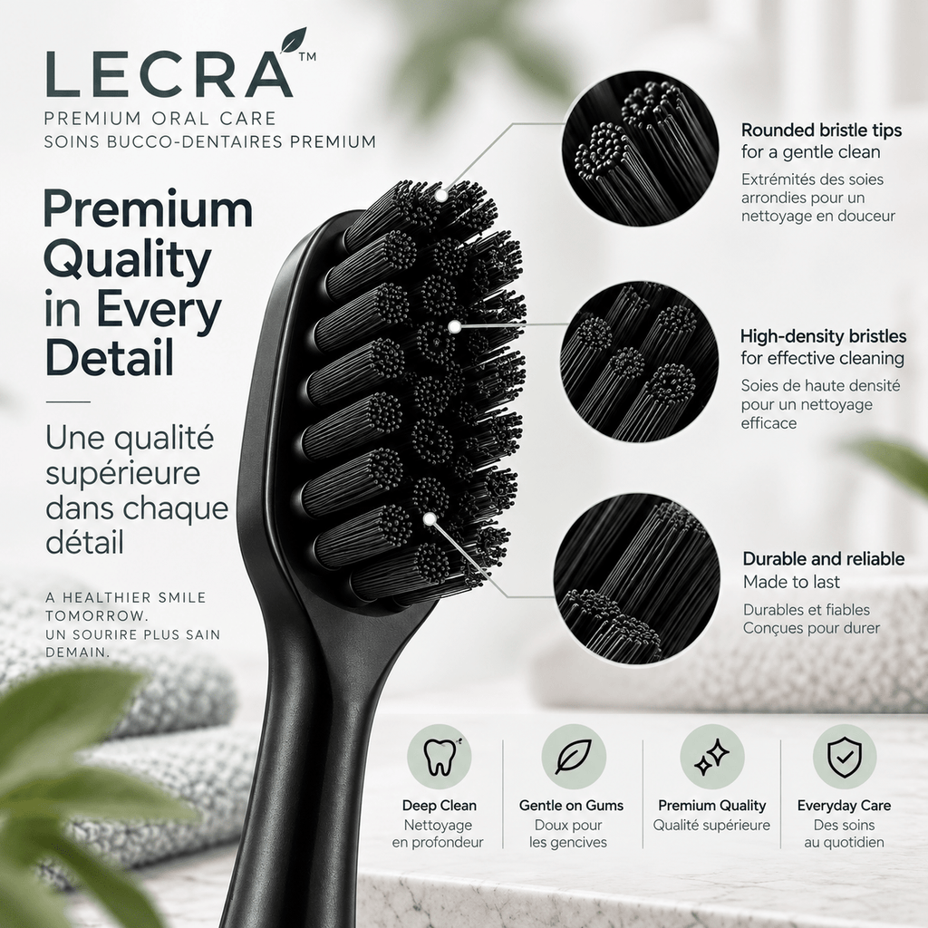 Manual Toothbrush Replacement Heads, 2-Pack, Black, Replaceable Brush Heads for Daily Oral Care - LECRA