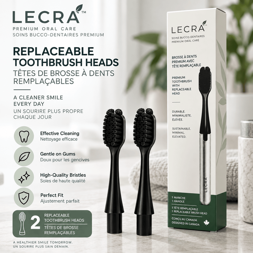 Manual Toothbrush Replacement Heads, 2-Pack, Black, Replaceable Brush Heads for Daily Oral Care - LECRA