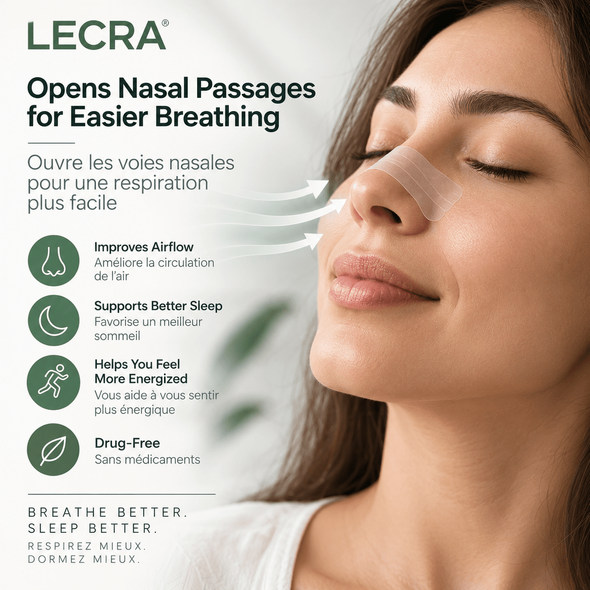 Nasal Strips, Extra Strength, Drug-Free Nasal Breathing Aid, Flexible Water-Resistant Design, 30 Count - LECRA