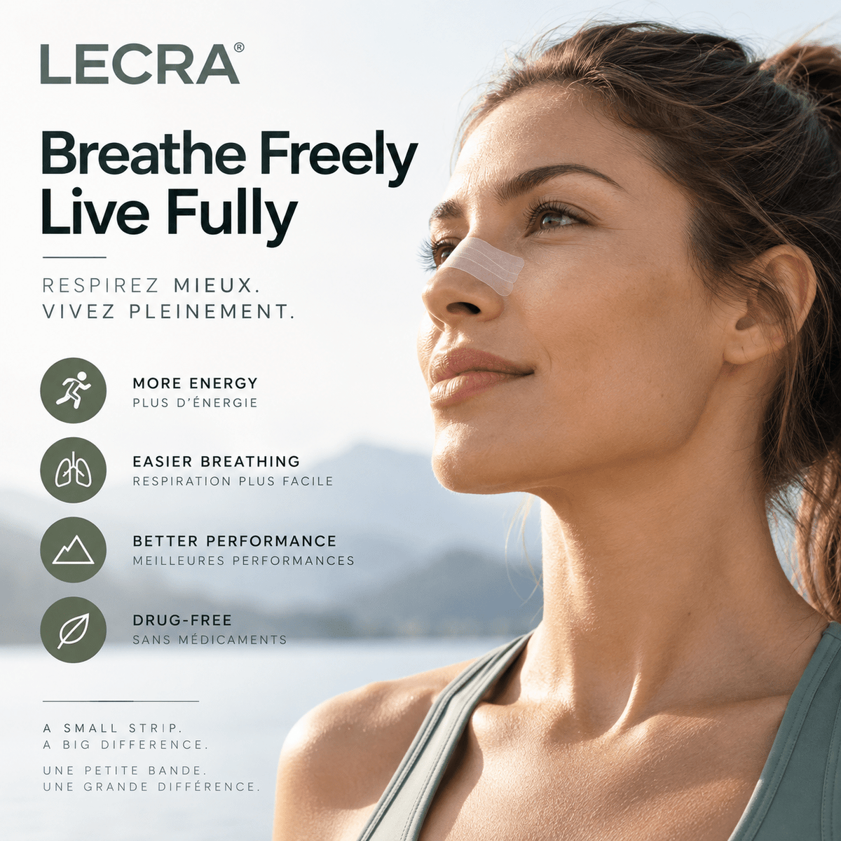 Nasal Strips, Extra Strength, Drug-Free Nasal Breathing Aid, Flexible Water-Resistant Design, 30 Count - LECRA