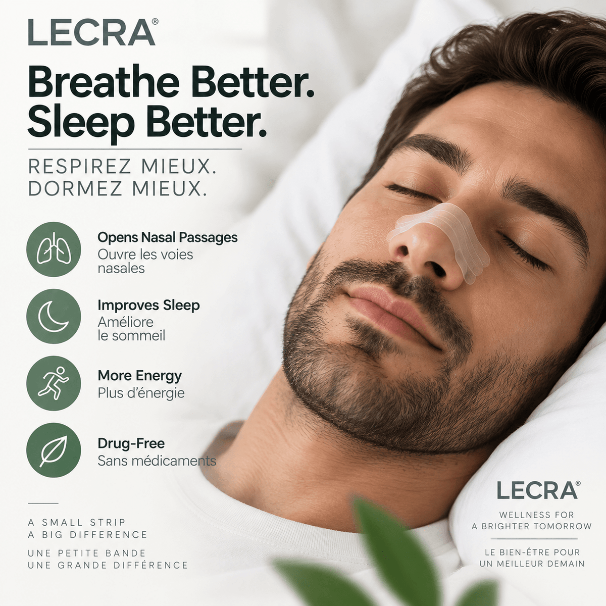 Nasal Strips, Extra Strength, Drug-Free Nasal Breathing Aid, Flexible Water-Resistant Design, 30 Count - LECRA