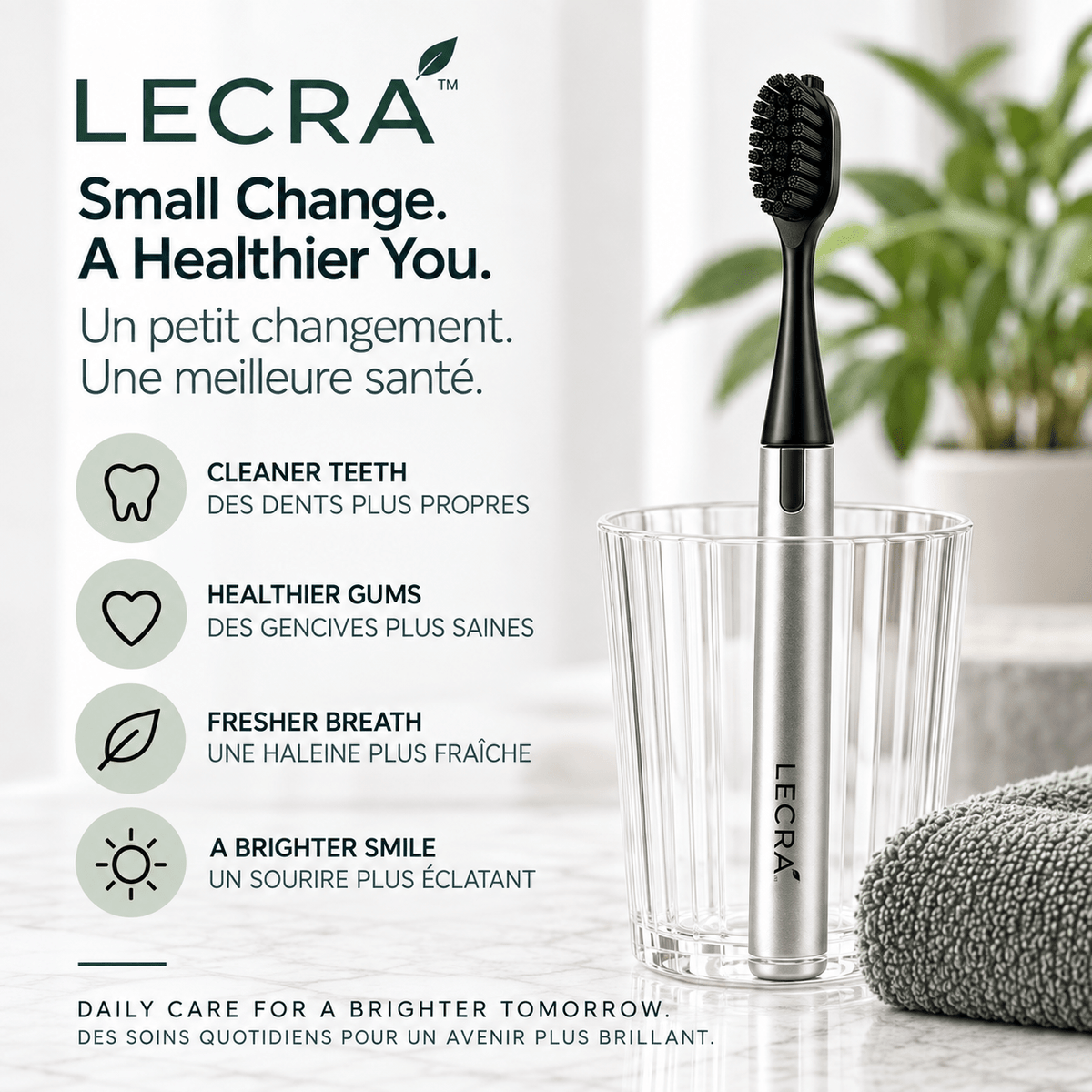 Reusable Manual Toothbrush with Replaceable Head, Daily Oral Care Toothbrush - LECRA