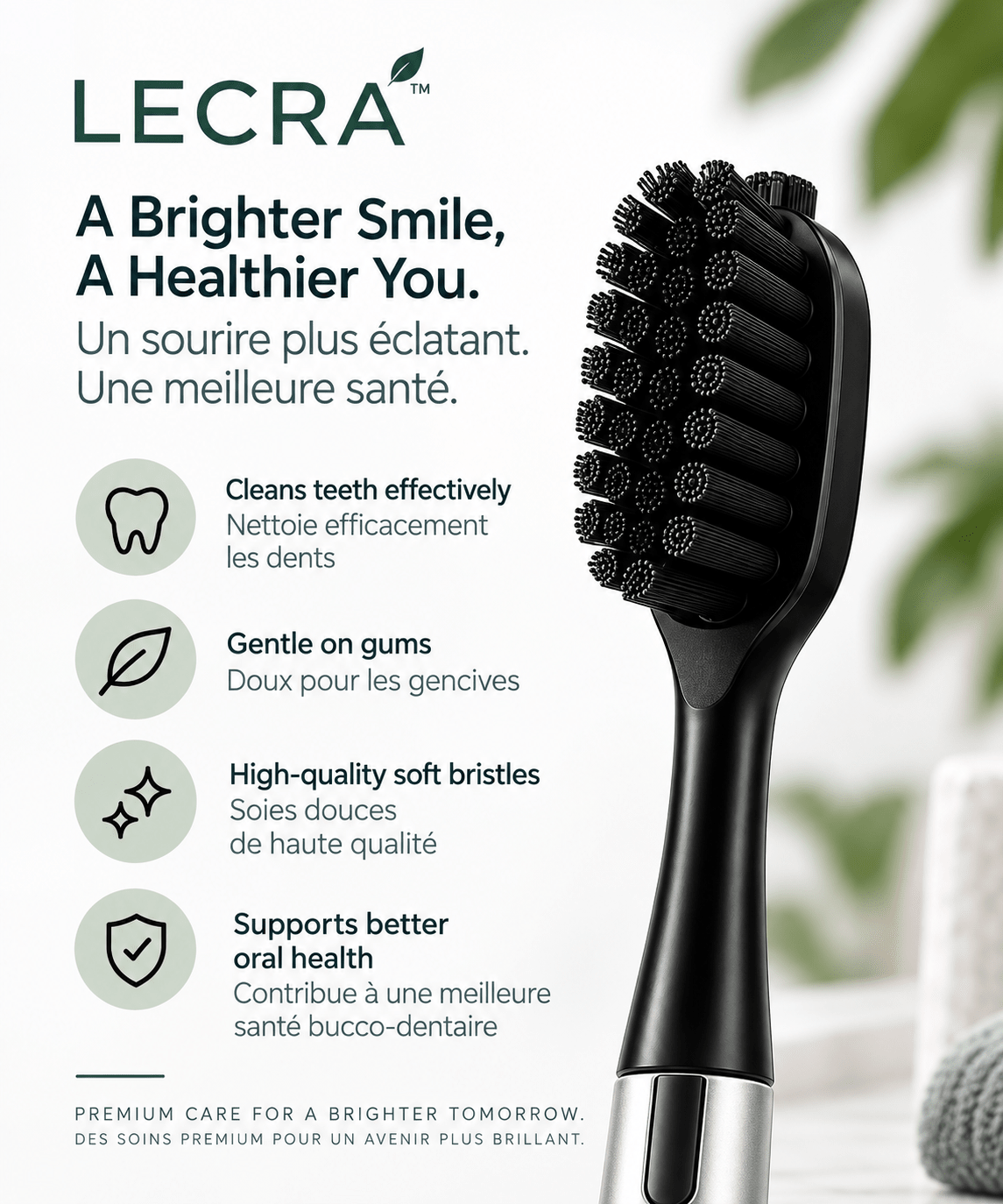 Reusable Manual Toothbrush with Replaceable Head, Daily Oral Care Toothbrush - LECRA