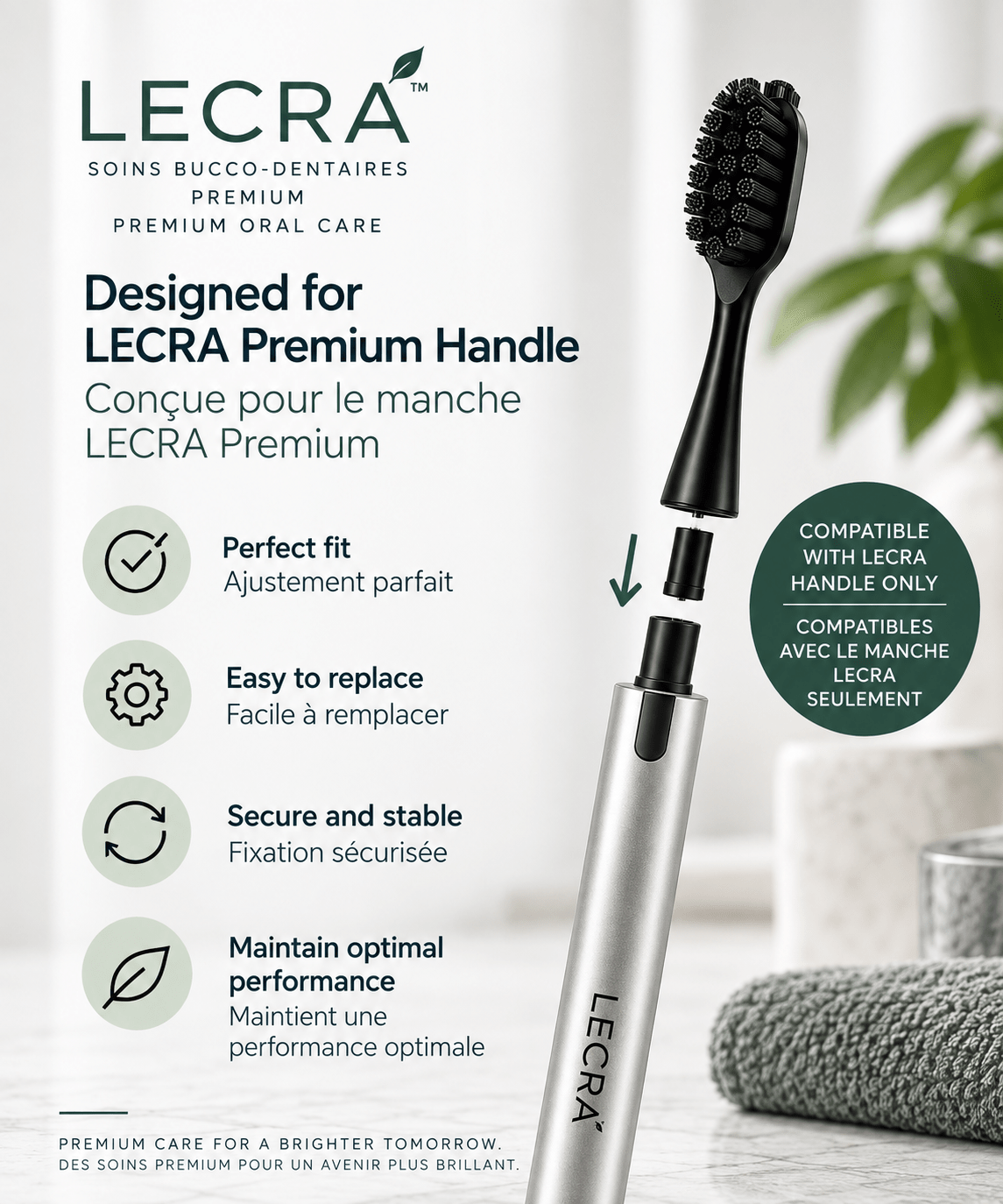 Reusable Manual Toothbrush with Replaceable Head, Daily Oral Care Toothbrush - LECRA