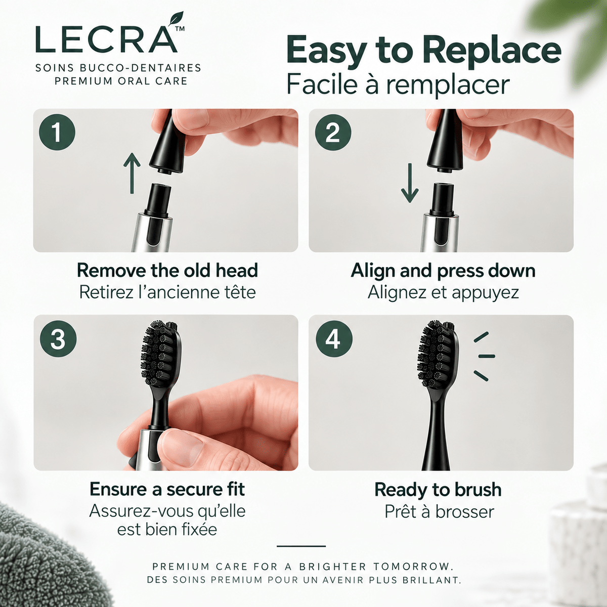 Reusable Manual Toothbrush with Replaceable Head, Daily Oral Care Toothbrush - LECRA