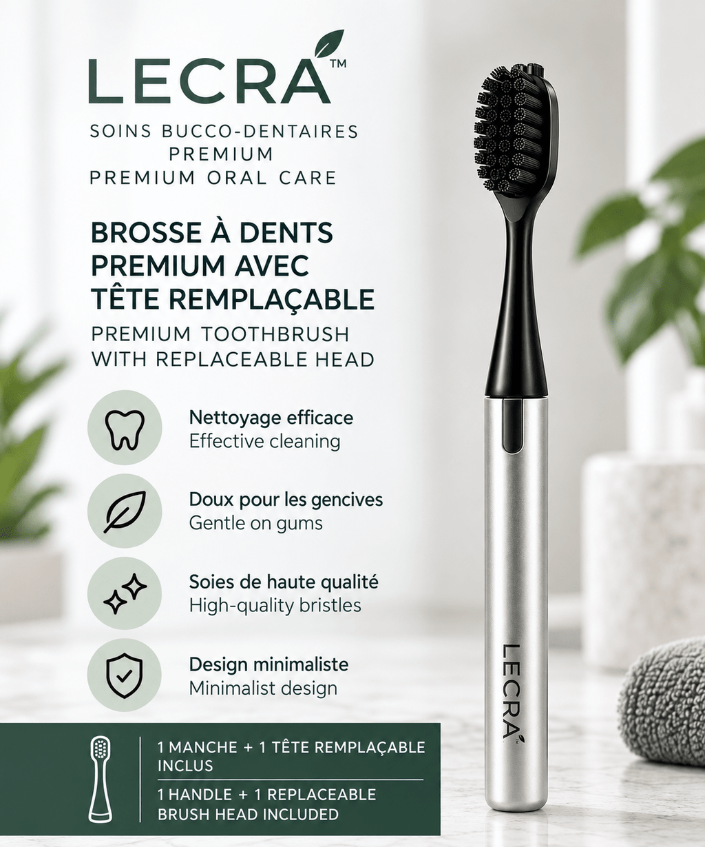 Reusable Manual Toothbrush with Replaceable Head, Daily Oral Care Toothbrush - LECRA